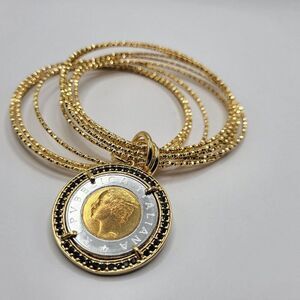 Bellezza Italian made bracelet M/L 18k over bronze Bellezza Lire Coin Black Spin